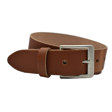 Cognac goedkope 4cm brede split echt leren riem.