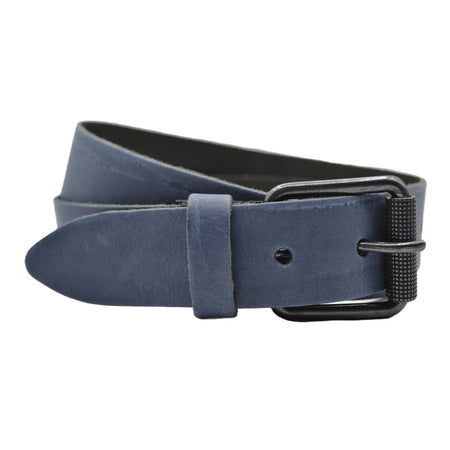 4cm brede blauwe riem met zwarte gesp