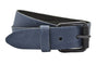 Blauwe riem van 4cm breed met zwarte stoere rolgesp