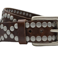 4cm brede bruine riem met oud zilveren grote studs