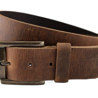 Stoere cognac riem met vintage pull up leer