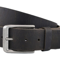 Stoere zwarte riem met vintage pull up buffel leer