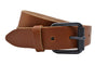 Cognac riem van 4cm breed met zwarte stoere rolgesp