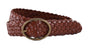 Cognac gevlochten riem met bronzen gesp.