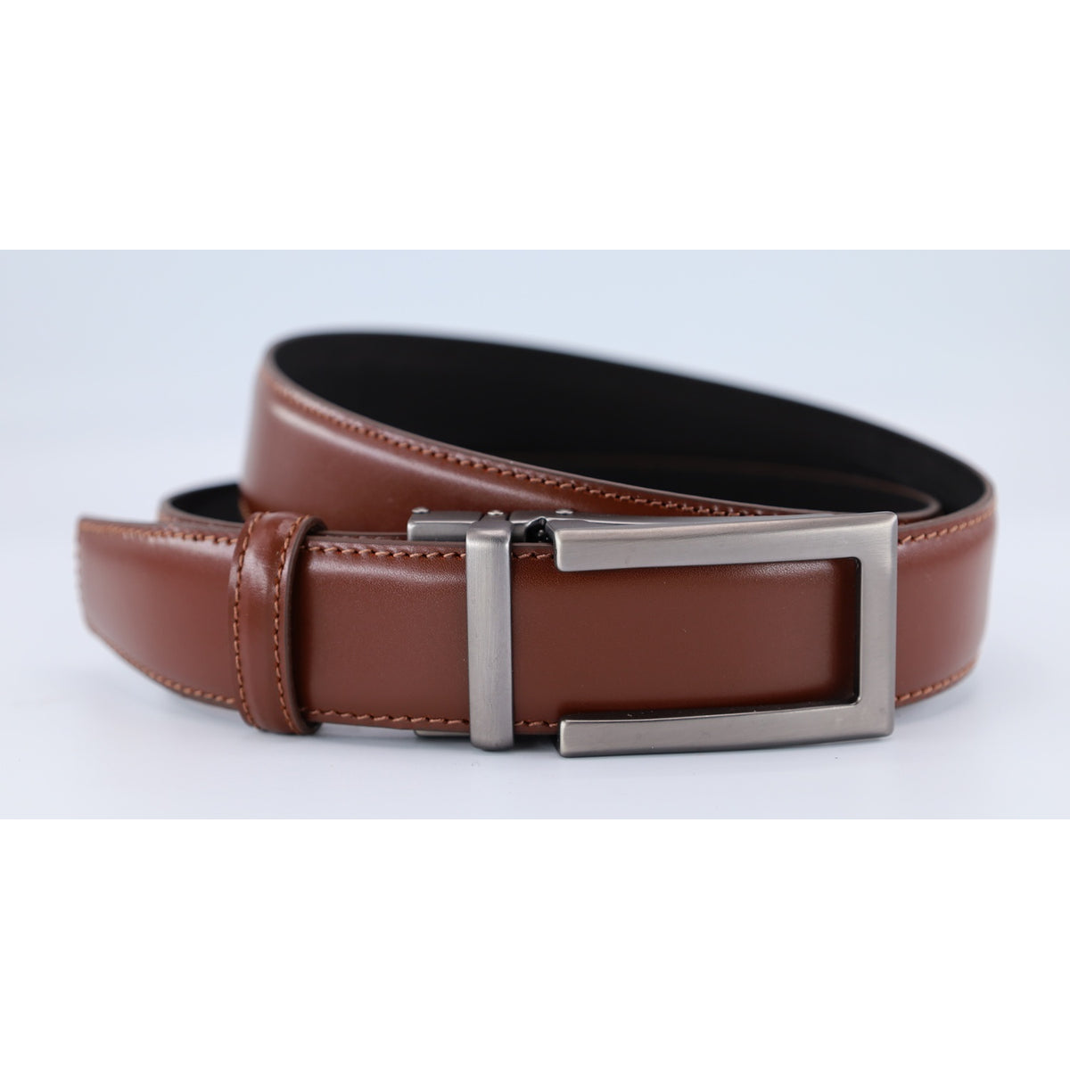 Automatische Hazelnoot cognac riem zonder gaatjes.