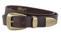 Smalle bruine western cowboy riem. 2.5cm breed. Echt soepel leer en Bronzen zilveren delen.
