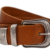 4cm brede western cognac cowboy volnerf lederen riem