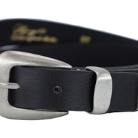 Smalle zwarte western cowboy riem. 2.5cm breed. Echt soepel leer en oud zilveren delen.