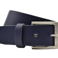Donker blauwe goedkope 4cm brede split echt leren riem.