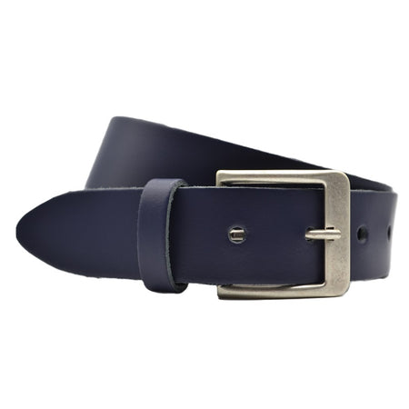 Donker blauwe goedkope 4cm brede split echt leren riem.