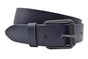 Donker blauwe riem van 4cm breed met zwarte stoere rolgesp