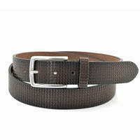 Bruine 3,5cm brede geprente riem van Italiaans leer.