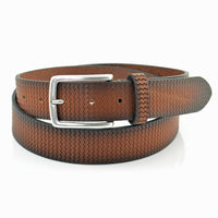 Cognac 3,5cm brede riem gemaakt van Italiaans leer met een mooi patroon. 