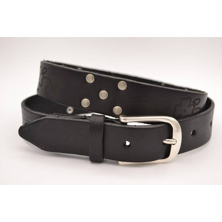 Zwarte riem met studs en laserprint 