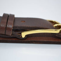smalle bruine damesriem met gouden gesp 