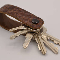Cognac croco echt lederen sleutelhanger