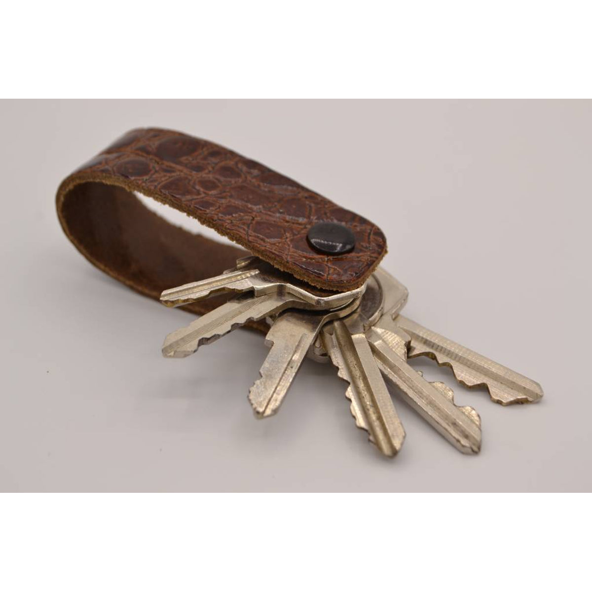 Cognac croco echt lederen sleutelhanger