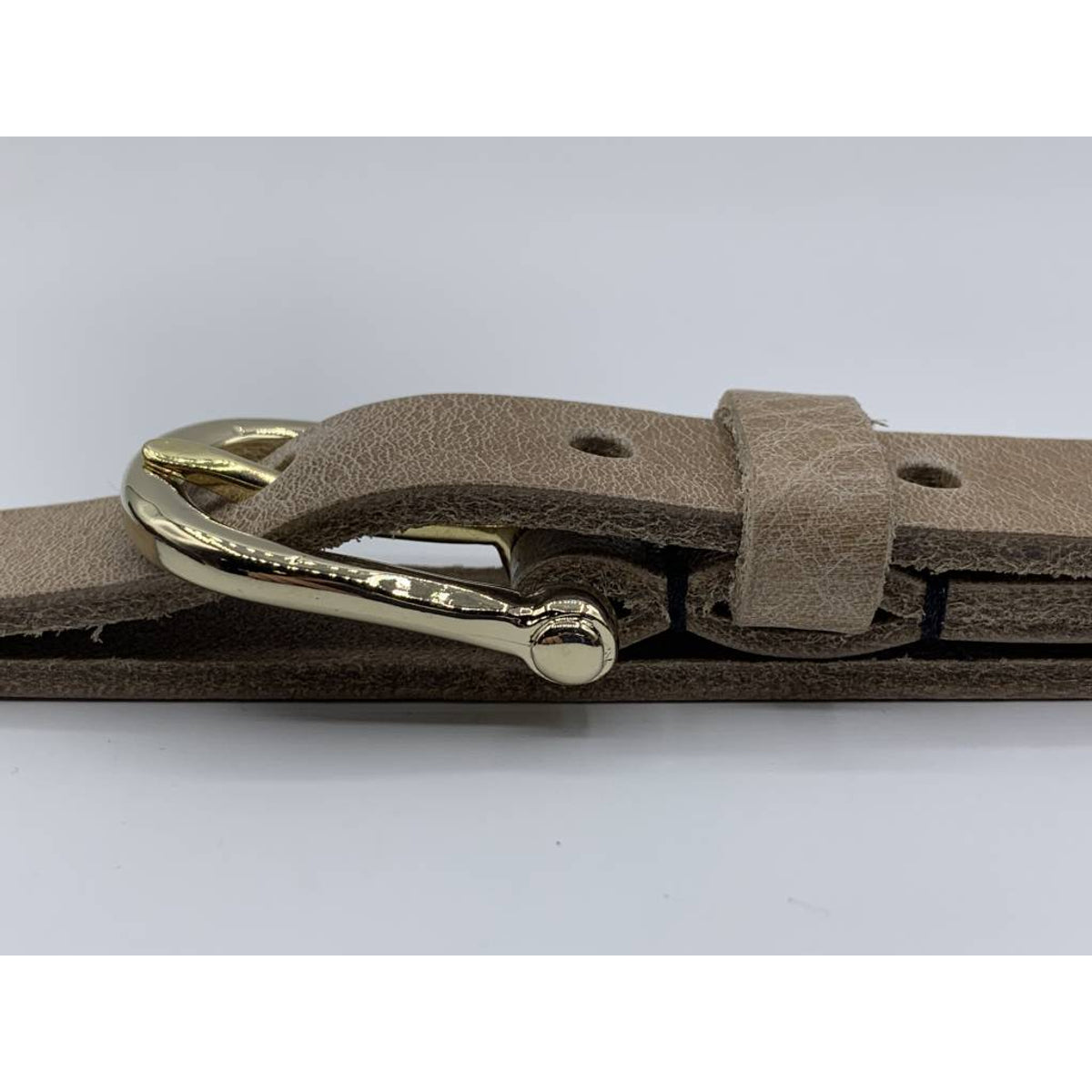 Taupe smalle damesriem met gouden gesp