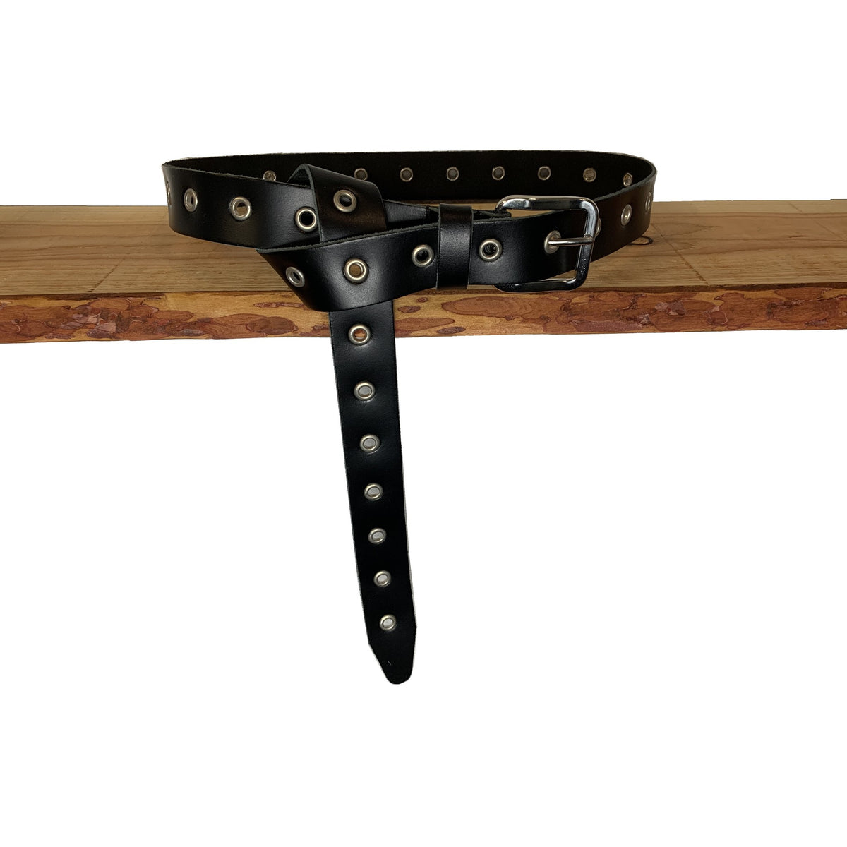 Lange trendy  zwarte knoopriem met ringen