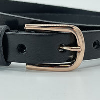 Zwarte 20mm brede riem met rose gouden gesp.