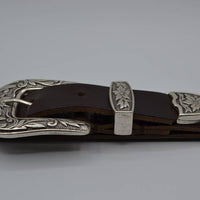 3cm bruine western stud riem met oud zilveren gesp