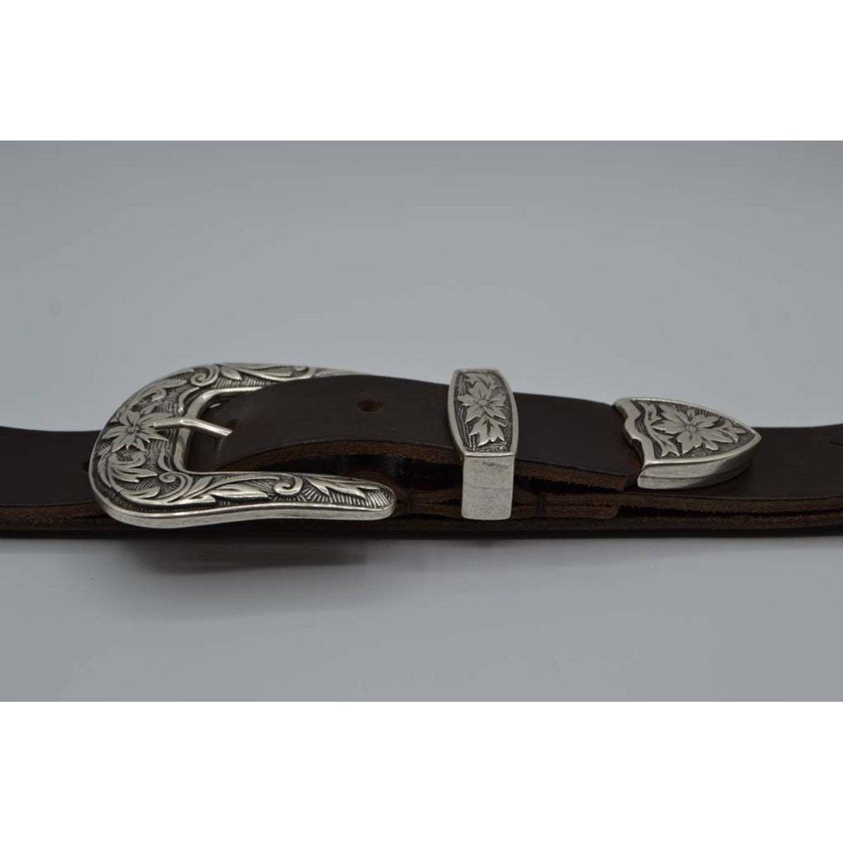 3cm bruine western stud riem met oud zilveren gesp
