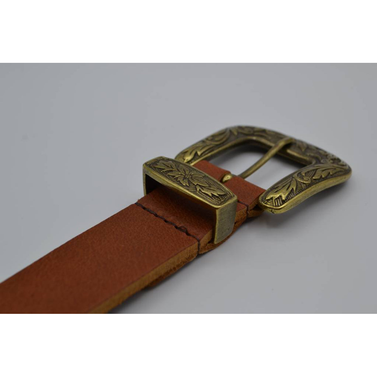 3cm Cognac western riem met bronzen gesp