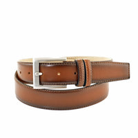 moderne cognac heren riem met donkere zijkantjes.