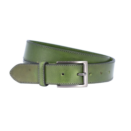 Perfect afgewerkte groene 35mm brede riem.