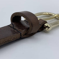 Bruine smalle damesriem met gouden gesp