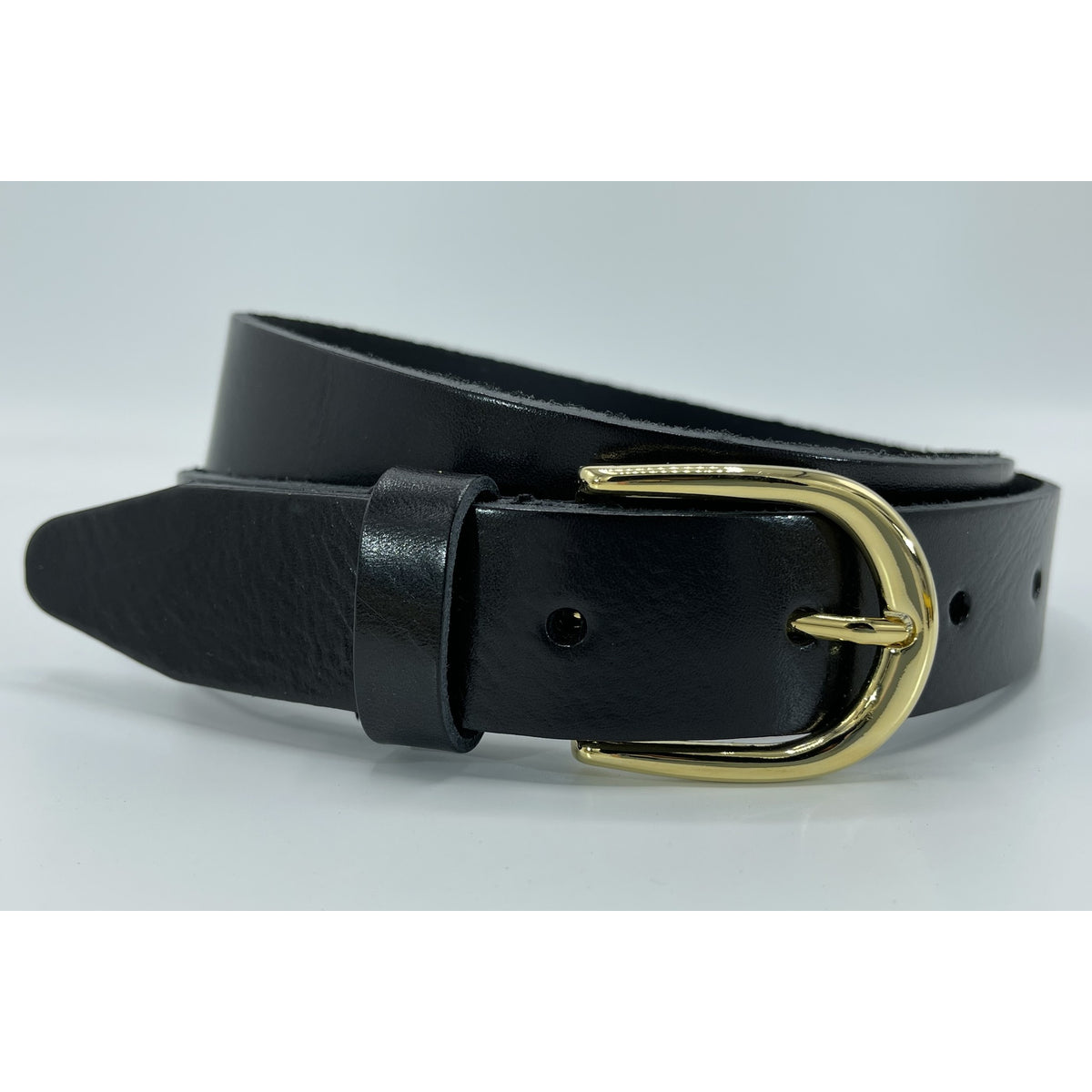 Zwarte 35mm brede riem met gouden gesp
