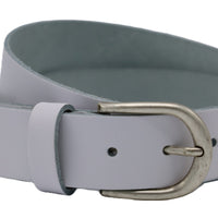 Nette witte 3,5 cm brede damesriem met ronde zilvere gesp 