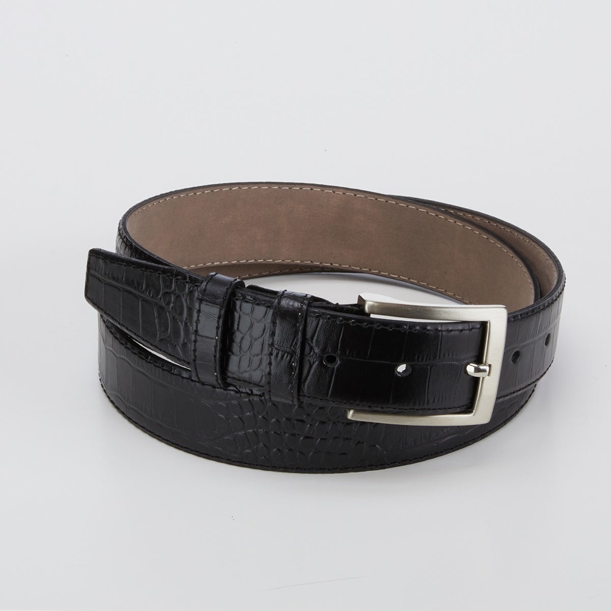 Nette zwarte riem met krokodillenprint