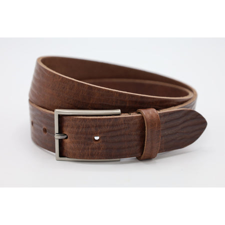 Bruine 3.5 cm brede golfprint riem van Italiaans leer.