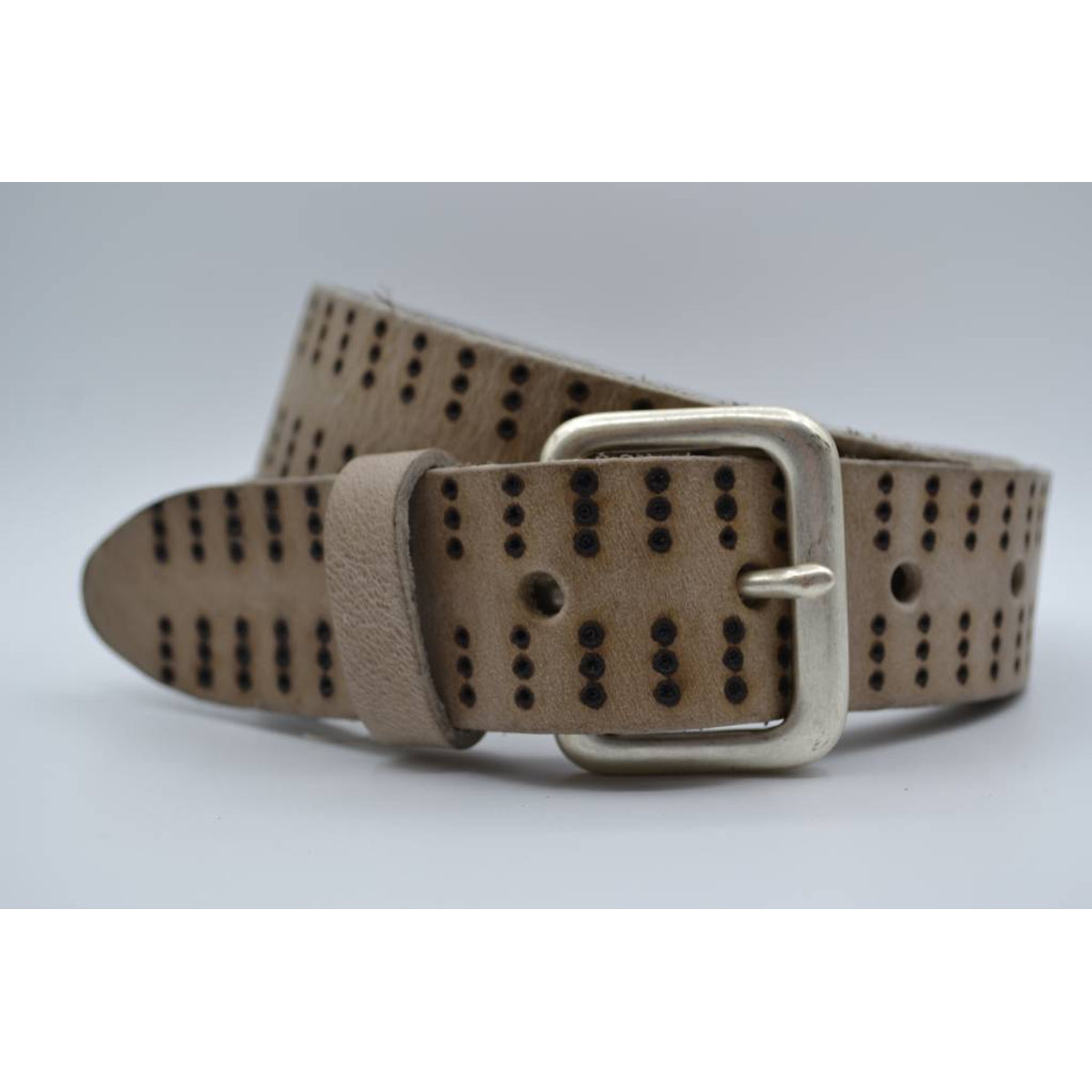 4cm triple dot gelaserde taupe volnerf lederen riem