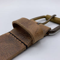 Stoere cognac riem met gekreukt leer