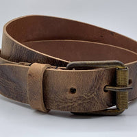 Stoere cognac riem met gekreukt leer