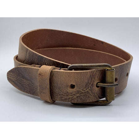 Stoere cognac riem met gekreukt leer