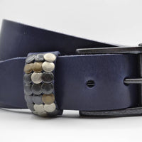 4,5cm blauwe studriem van Italiaans volnerf leer 