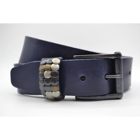 4,5cm blauwe studriem van Italiaans volnerf leer 
