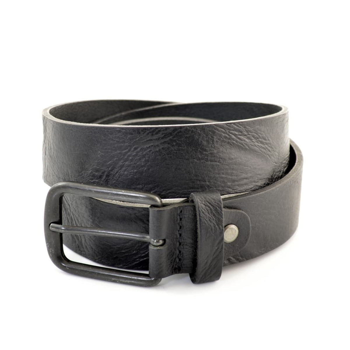 Zwarte 3,5 cm brede riem met hoogwaardig gekreukt leer.