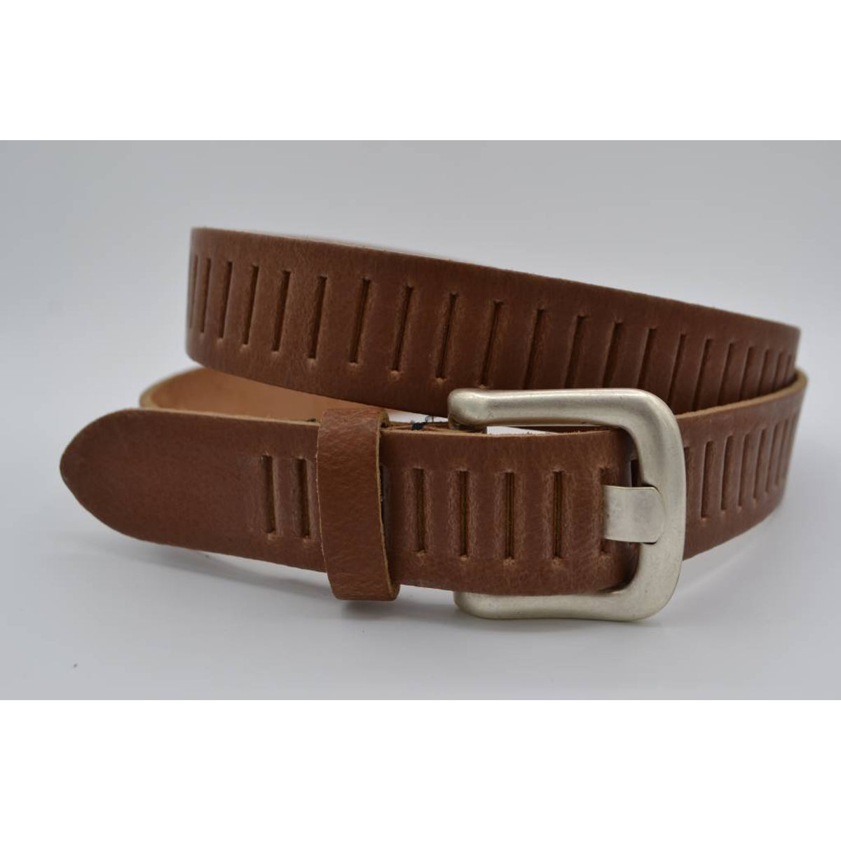 split lederen 30mm cognac casual perforatie riem 
