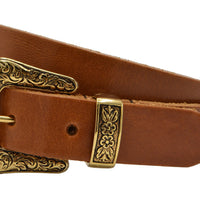 3cm Cognac western riem met gouden gesp