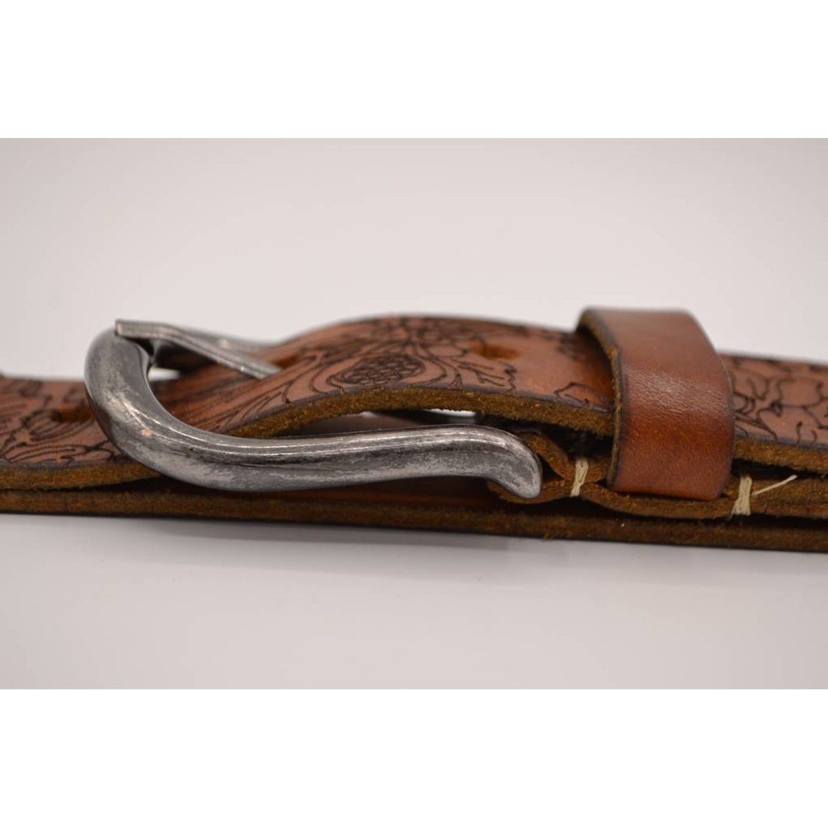 Cognac bloemlaser echt lederen riem