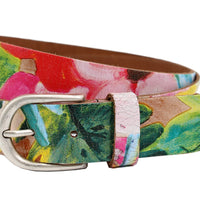 Kleurrijke riem 35mm breed en oud zilveren gesp