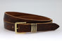 Cognac 2.5cm brede krokodillen print damesriem met chique goude gesp.