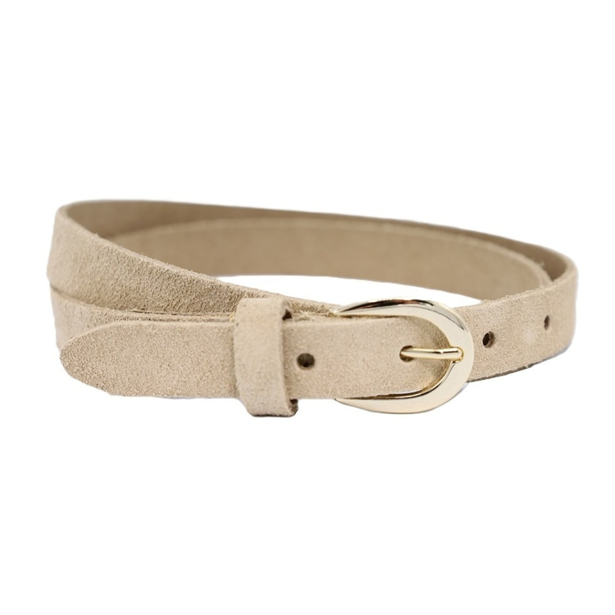 Beige smalle riem van suede soepel leer.