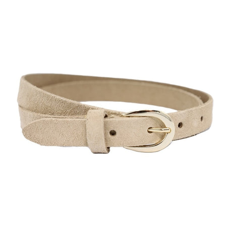 Beige smalle riem van suede soepel leer.