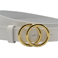 2.5cm brede witte riem met goud kleurige gesp.