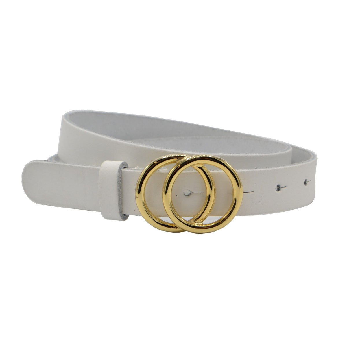 2.5cm brede witte riem met goud kleurige gesp.